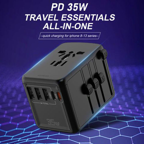 Universal Travel Travel Adapter PD 35W 3 Type-A 1 Type-C 1 PD Black 2