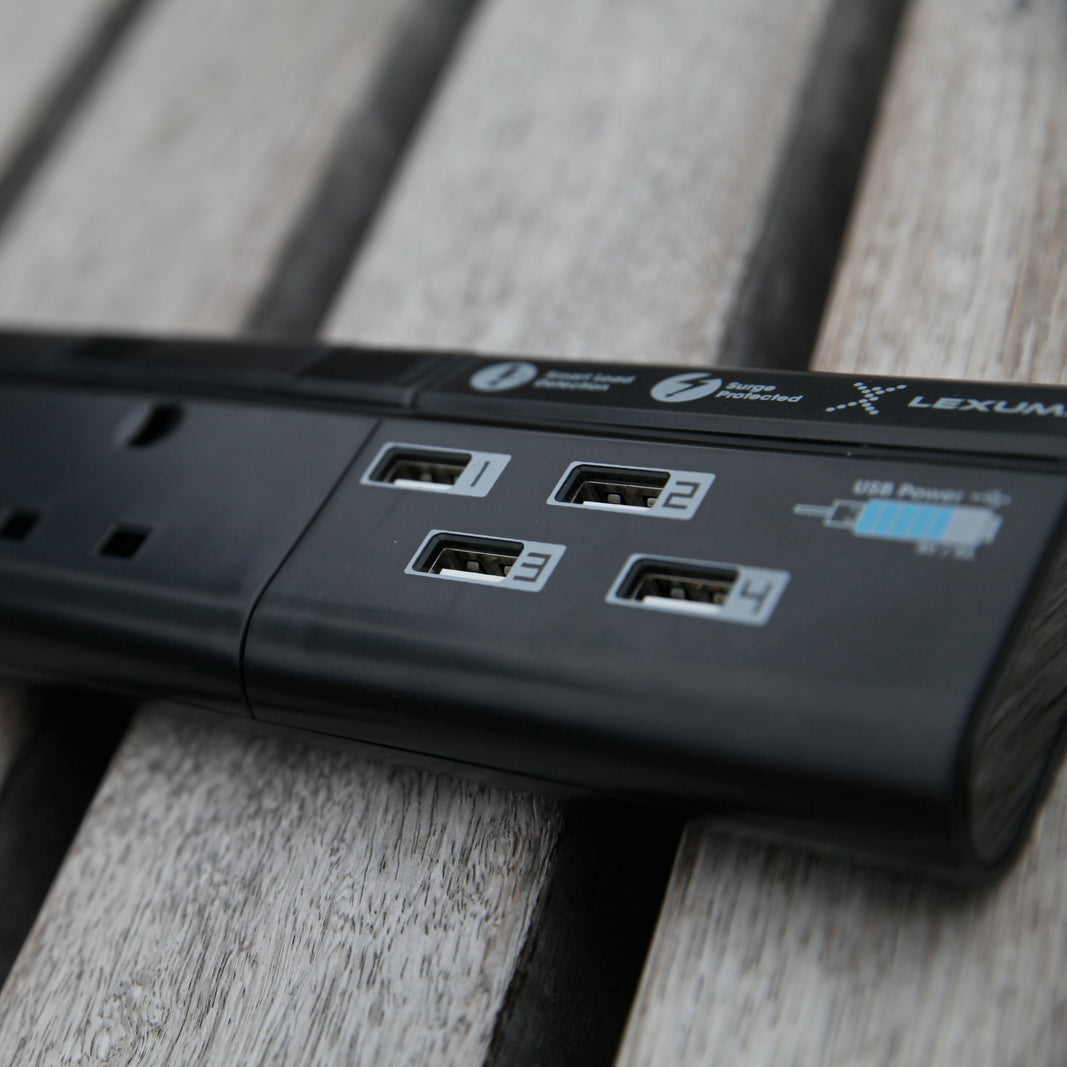 Lexuma XStrip – 6 Gang UK Surge Protector Power Strip with 4 USB Ports - GadgetiCloud