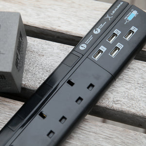 Lexuma XStrip – 6 Gang UK Surge Protector Power Strip with 4 USB Ports - GadgetiCloud