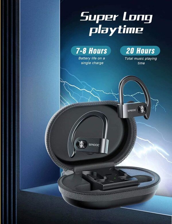Spidoc Wireless Bluetooth Earbuds, with built-in microphone and charging case, Bluetooth 5.0 deep bass HiFi stereo in-ear true wireless headset, auto-pairing Bluetooth headphones binaural call earphones