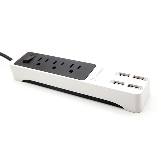 Lexuma XStrip 3-Gang US Type 15A Socket Mini USB Power Strip with 4 USB Ports - GadgetiCloud